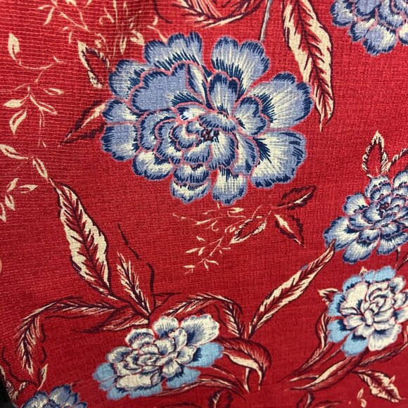 Knox Rose Size Medium Floral Tank Top Blouse Red Blue Boho Tassel Tie Textured - Picture 8 of 8